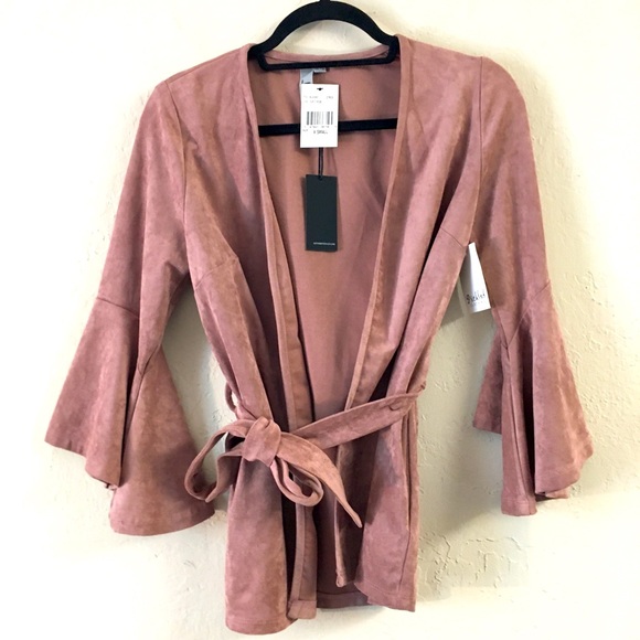 Kut From The Kloth Faux Suede Bell Sleeve Wrap Jacket XS Tan Lightweight NEW - Picture 1 of 8